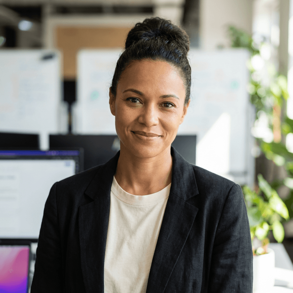 Female doctor in her early 40s, Hispanic, professional and composed demeanor suitable for healthcare leadership