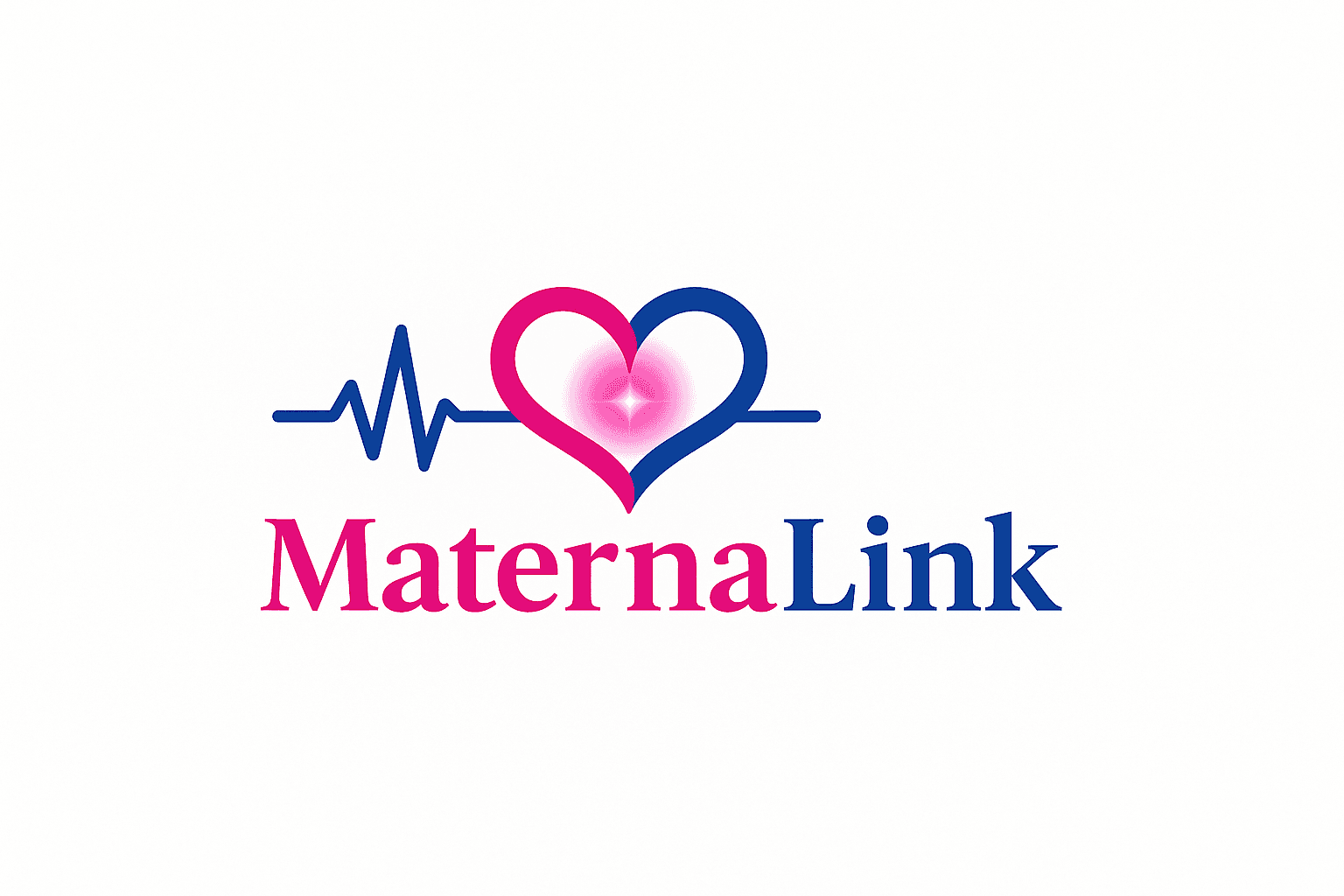 MaternaLink logo featuring a pink and blue heart with a heartbeat line and glowing center.